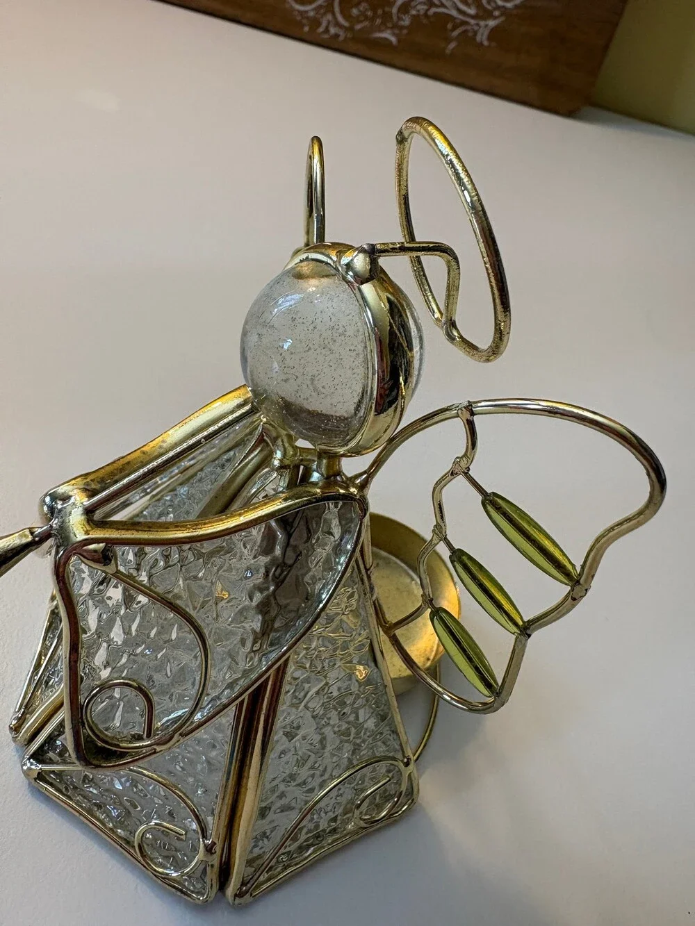 Vintage Stained Glass Angel Tea Light Candle Holders Set of 2 Christmas Brass Mu